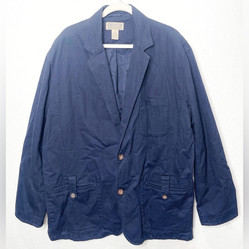 Duluth Trading Presentation Jacket Men’s 2XL Navy Blue Twill Cotton Lined Rugged